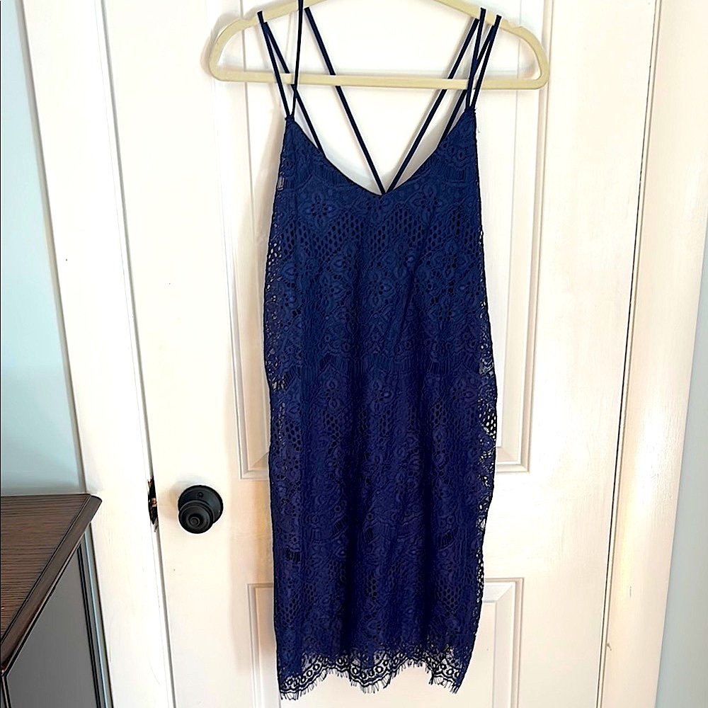 Navy Blue Lace Dress with Strappy Back